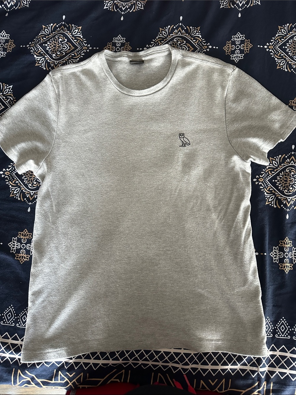 OVO Heather Gray Crewneck T-Shirt with Embroidered Owl